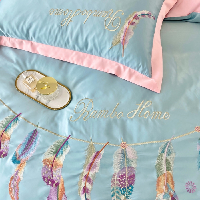 91家纺网 家纺一手货源 找家纺 （总）宅家居2024新款60S水洗真丝B版纯棉刺羽恋系四件套