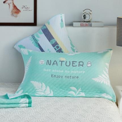 91家纺网 家纺一手货源 找家纺 朴尔 2020新款全棉加厚三层纱布枕巾 享受自然绿