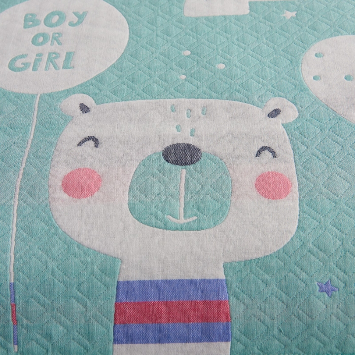 91家纺网 家纺一手货源 找家纺 朴尔 2020新款全棉加厚三层纱布枕巾 宝宝熊绿