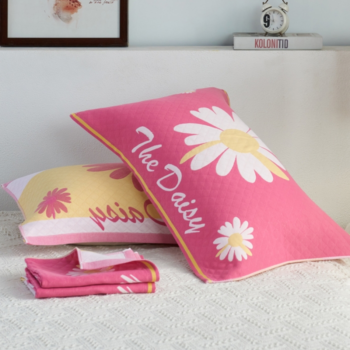 91家纺网 家纺一手货源 找家纺 朴尔 2020新款全棉加厚三层纱布枕巾 菊之爱粉