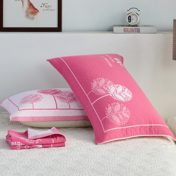 91家纺网 家纺一手货源 找家纺 朴尔 2020新款全棉加厚三层纱布枕巾 旅途粉