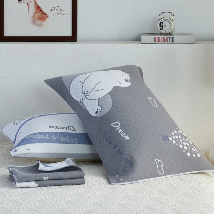 91家纺网 家纺一手货源 找家纺 朴尔 2020新款全棉加厚三层纱布枕巾 梦想熊灰