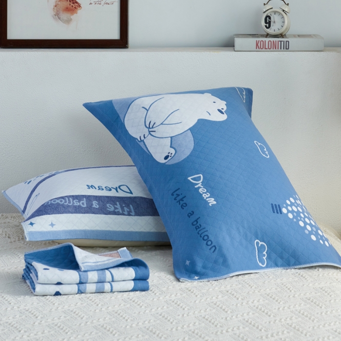 91家纺网 家纺一手货源 找家纺 朴尔 2020新款全棉加厚三层纱布枕巾 梦想熊兰