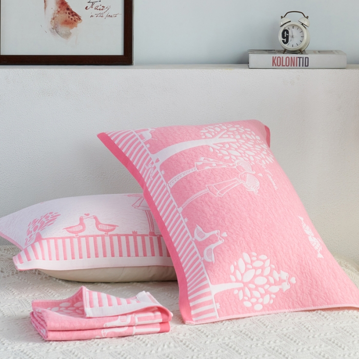 91家纺网 家纺一手货源 找家纺 朴尔 2020新款全棉加厚三层纱布枕巾 如梦粉