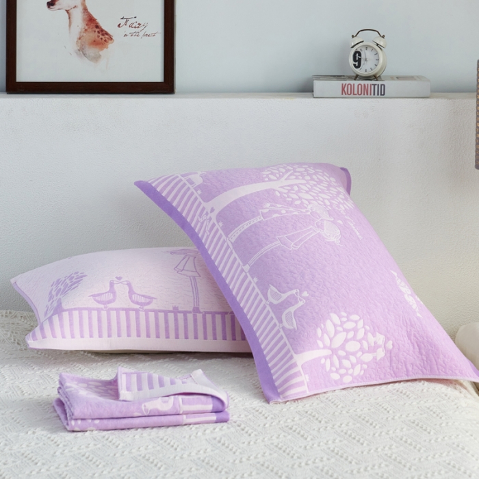 91家纺网 家纺一手货源 找家纺 朴尔 2020新款全棉加厚三层纱布枕巾 如梦紫