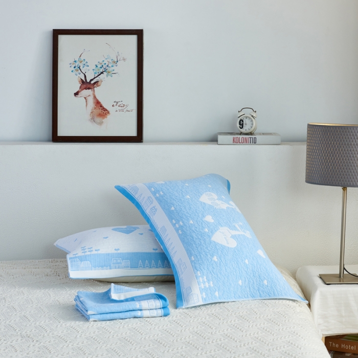 91家纺网 家纺一手货源 找家纺 朴尔 2020新款全棉加厚三层纱布枕巾 寻梦兰