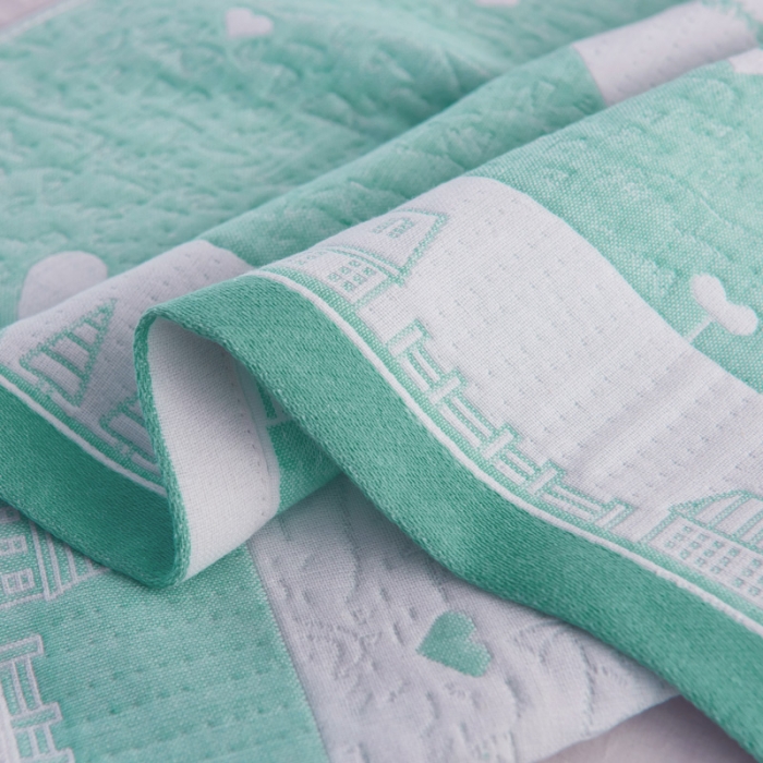 91家纺网 家纺一手货源 找家纺 朴尔 2020新款全棉加厚三层纱布枕巾 寻梦绿