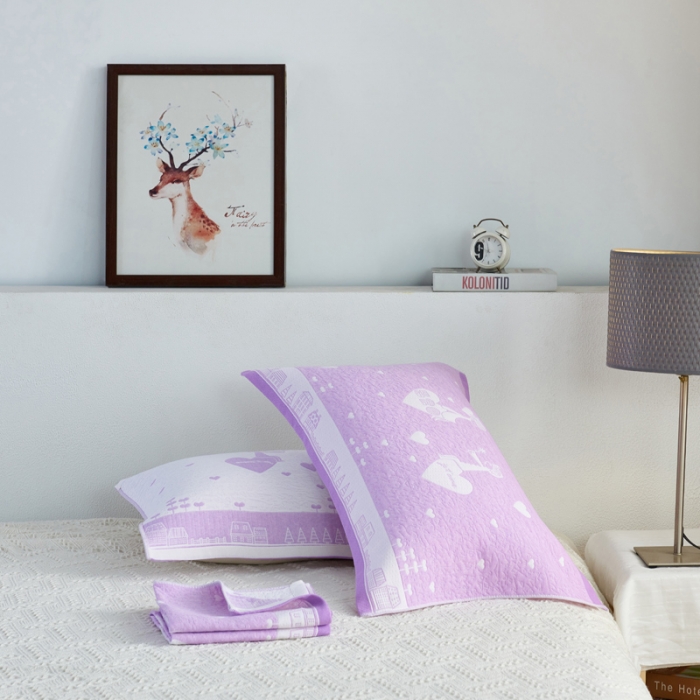 91家纺网 家纺一手货源 找家纺 朴尔 2020新款全棉加厚三层纱布枕巾 寻梦紫