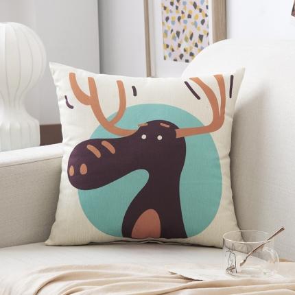 91家纺网 家纺一手货源 找家纺 橘夏纺织品 2025新款卡通风亚麻印花抱枕 鹿先生