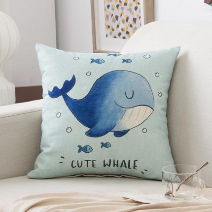 91家纺网 家纺一手货源 找家纺 橘夏纺织品 2025新款卡通风亚麻印花抱枕 小鲸鱼