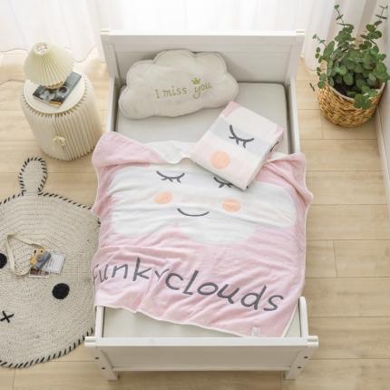 91家纺网 家纺一手货源 找家纺 朴尔 2020新款全棉六层纱布儿童盖被毛巾被 贪睡云粉