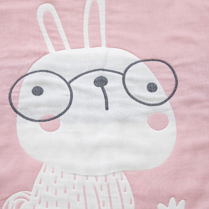 91家纺网 家纺一手货源 找家纺 朴尔 2020新款全棉六层纱布儿童盖被毛巾被 博士兔粉