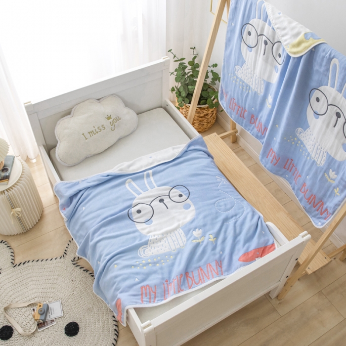 91家纺网 家纺一手货源 找家纺 朴尔 2020新款全棉六层纱布儿童盖被毛巾被 博士兔兰