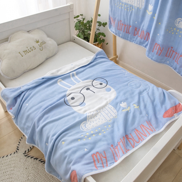 91家纺网 家纺一手货源 找家纺 朴尔 2020新款全棉六层纱布儿童盖被毛巾被 博士兔兰