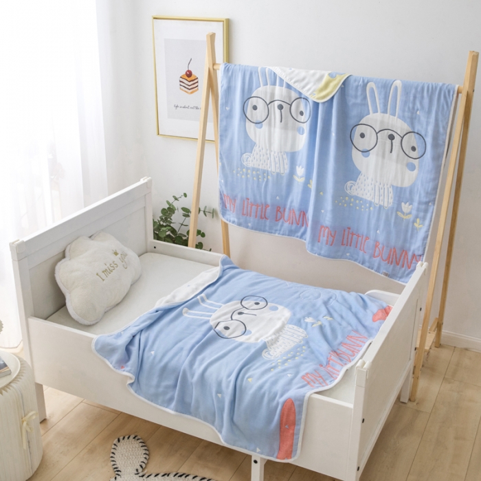 91家纺网 家纺一手货源 找家纺 朴尔 2020新款全棉六层纱布儿童盖被毛巾被 博士兔兰