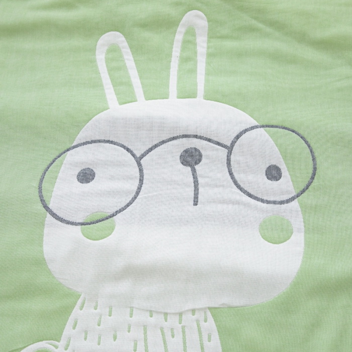 91家纺网 家纺一手货源 找家纺 朴尔 2020新款全棉六层纱布儿童盖被毛巾被 博士兔绿