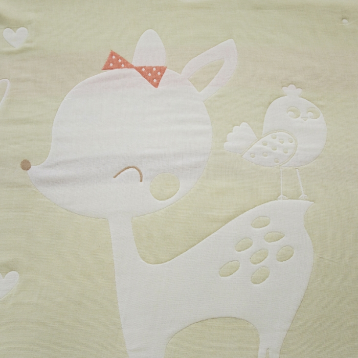 91家纺网 家纺一手货源 找家纺 朴尔 2020新款全棉六层纱布儿童盖被毛巾被 聪明鹿黄