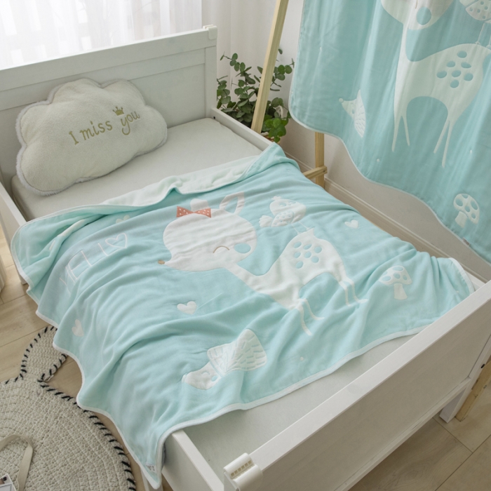 91家纺网 家纺一手货源 找家纺 朴尔 2020新款全棉六层纱布儿童盖被毛巾被 聪明鹿兰