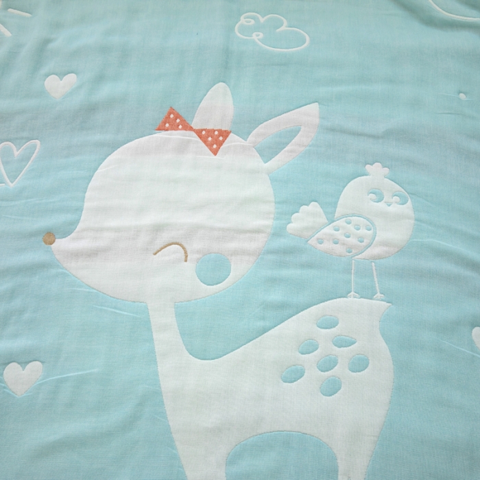 91家纺网 家纺一手货源 找家纺 朴尔 2020新款全棉六层纱布儿童盖被毛巾被 聪明鹿兰