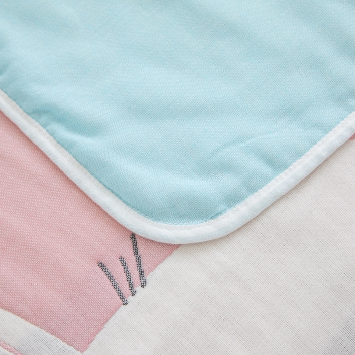 91家纺网 家纺一手货源 找家纺 朴尔 2020新款全棉六层纱布儿童盖被毛巾被 机灵兔粉