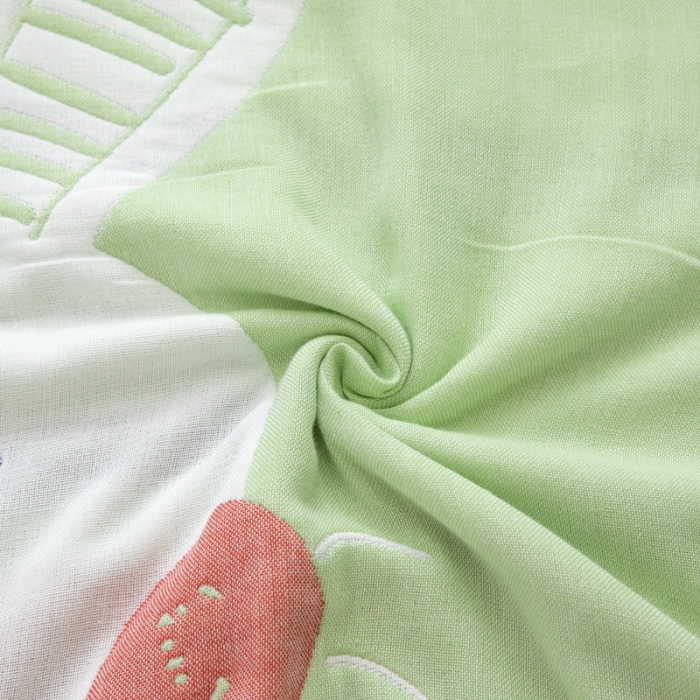 91家纺网 家纺一手货源 找家纺 朴尔 2020新款全棉六层纱布儿童盖被毛巾被 机灵兔绿