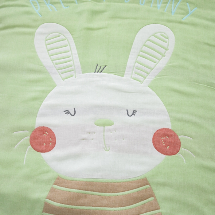 91家纺网 家纺一手货源 找家纺 朴尔 2020新款全棉六层纱布儿童盖被毛巾被 机灵兔绿