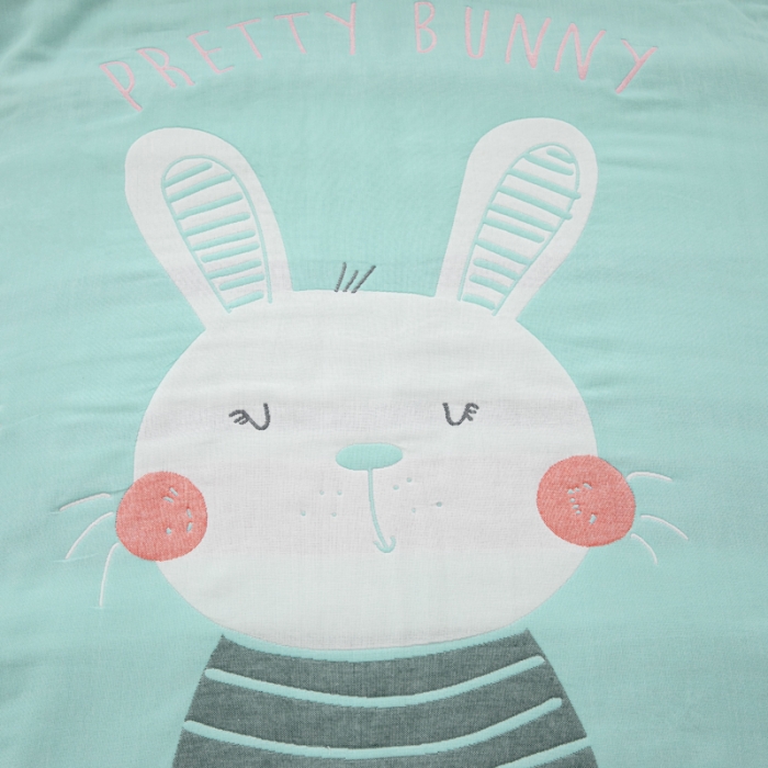 91家纺网 家纺一手货源 找家纺 朴尔 2020新款全棉六层纱布儿童盖被毛巾被 机灵兔浅蓝