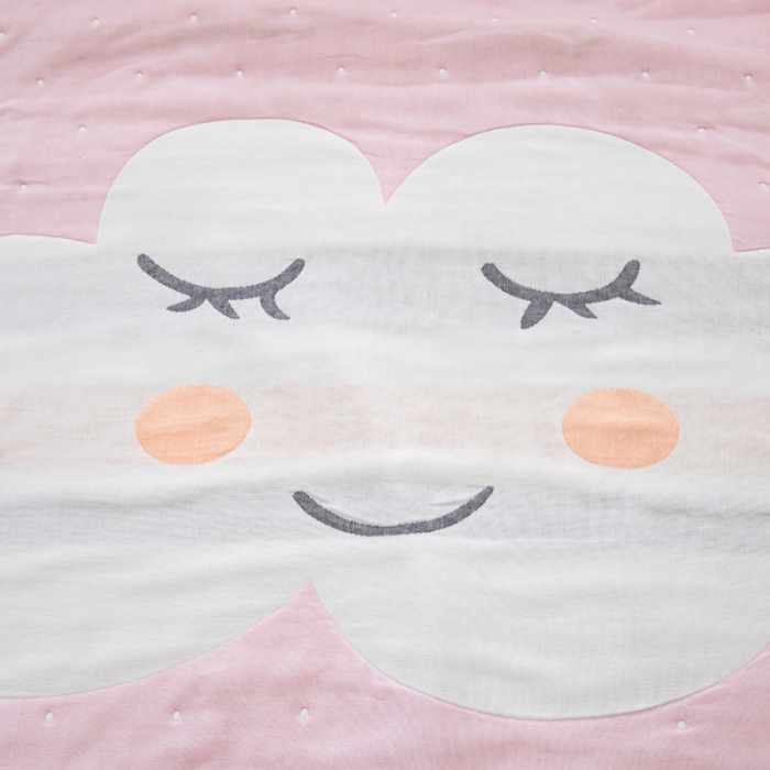 91家纺网 家纺一手货源 找家纺 朴尔 2020新款全棉六层纱布儿童盖被毛巾被 贪睡云粉