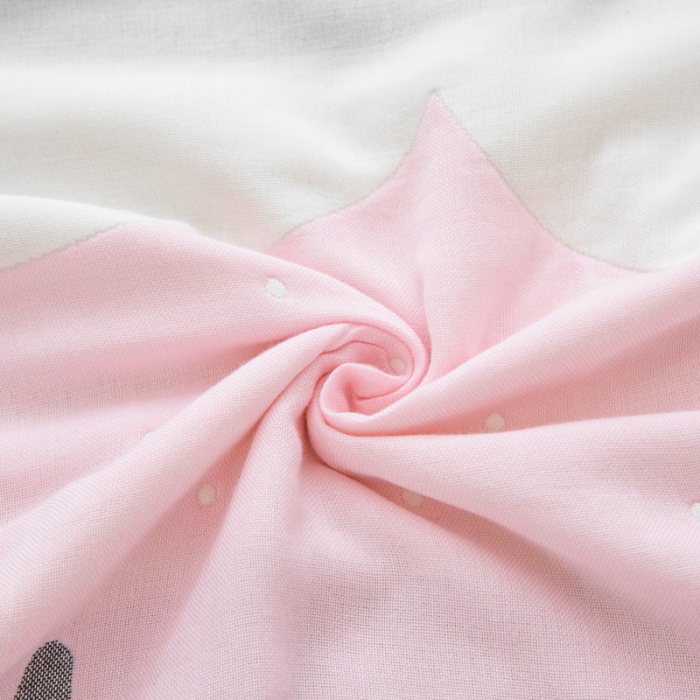 91家纺网 家纺一手货源 找家纺 朴尔 2020新款全棉六层纱布儿童盖被毛巾被 贪睡云粉