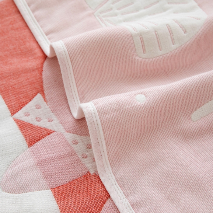 91家纺网 家纺一手货源 找家纺 朴尔 2020新款全棉六层纱布儿童盖被毛巾被 聪明鹿粉