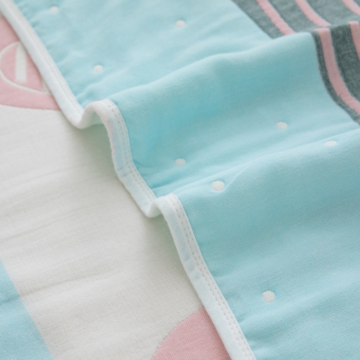 91家纺网 家纺一手货源 找家纺 朴尔 2020新款全棉六层纱布儿童盖被毛巾被 机灵兔粉