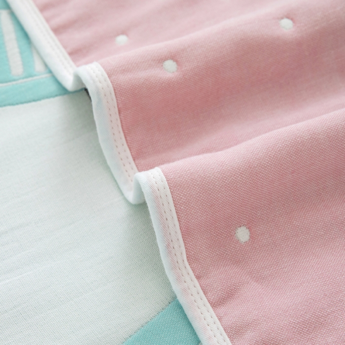 91家纺网 家纺一手货源 找家纺 朴尔 2020新款全棉六层纱布儿童盖被毛巾被 机灵兔浅蓝