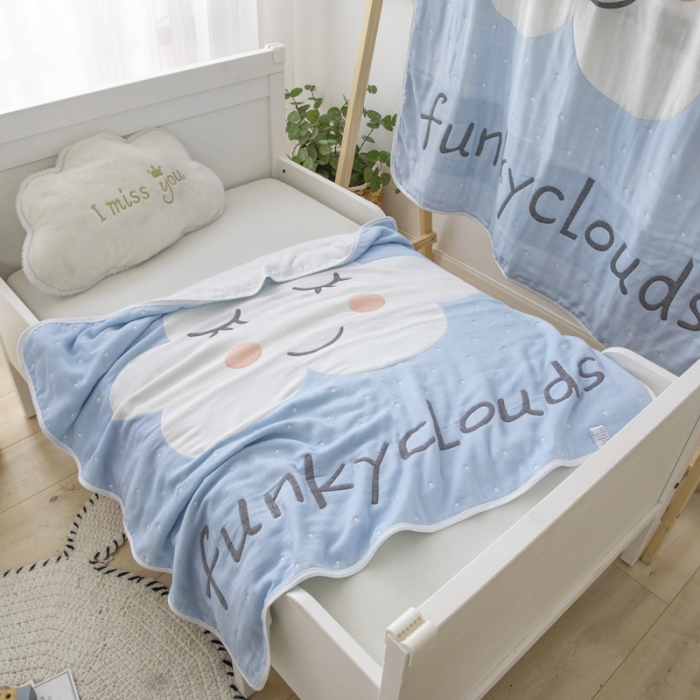 91家纺网 家纺一手货源 找家纺 朴尔 2020新款全棉六层纱布儿童盖被毛巾被 贪睡云兰