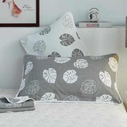 91家纺网 家纺一手货源 找家纺 朴尔 2020新款全棉六层纱布小花型枕巾 芭蕉情缘深灰