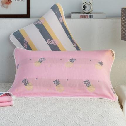 91家纺网 家纺一手货源 找家纺 朴尔 2020新款全棉六层纱布小花型枕巾 清新菠萝粉