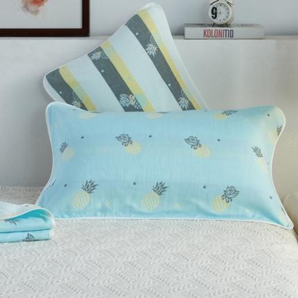 91家纺网 家纺一手货源 找家纺 朴尔 2020新款全棉六层纱布小花型枕巾 清新菠萝兰