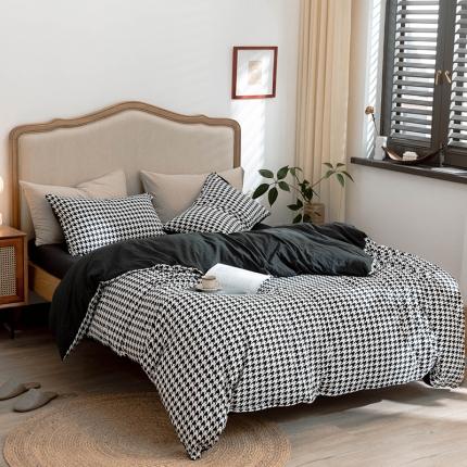 91家纺网 家纺一手货源 找家纺 （总）华超针织 2021新款天竺棉千鸟格针织四件套风格2