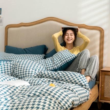 （总）华超针织 2021新款天竺棉千鸟格针织四件套风格2