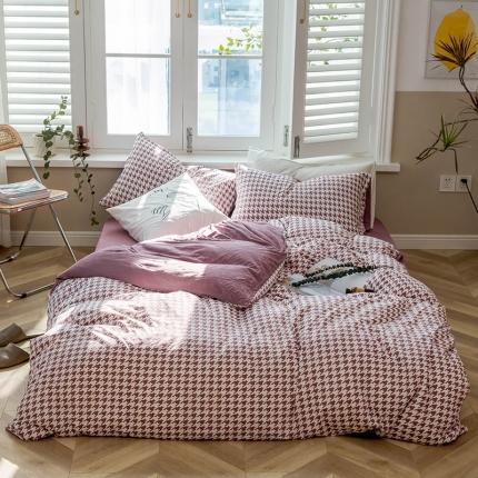 华超针织 2021新款天竺棉千鸟格针织四件套风格1 豆沙