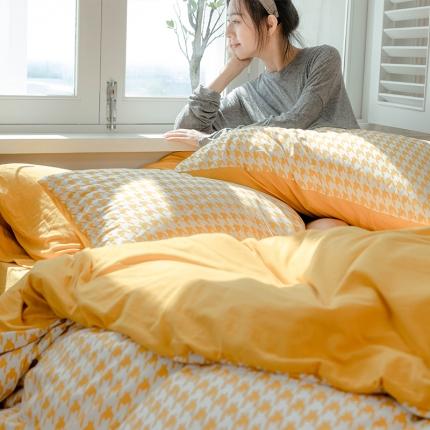 （总）华超针织 2021新款天竺棉千鸟格针织四件套风格1