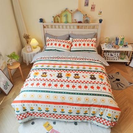 91家纺网 家纺一手货源 找家纺 田野 2020新款13372全棉手绘卡通系列四件套 告白