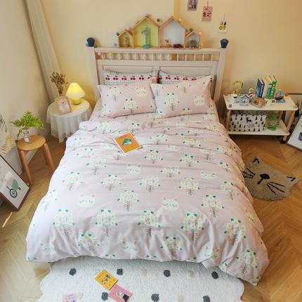 91家纺网 家纺一手货源 找家纺 田野 2020新款13372全棉手绘卡通系列四件套 小花猫