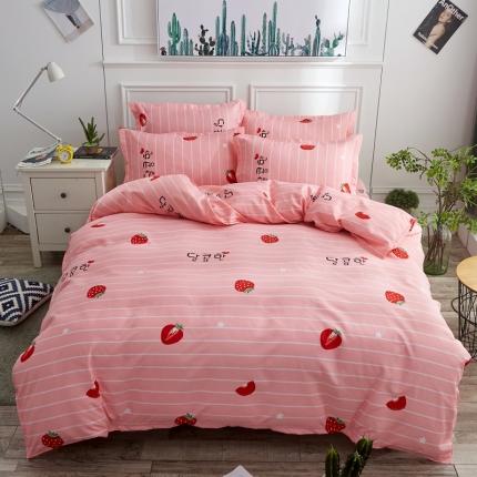 艾裙海 2020新款斜纹加厚床单四件套 红色草莓