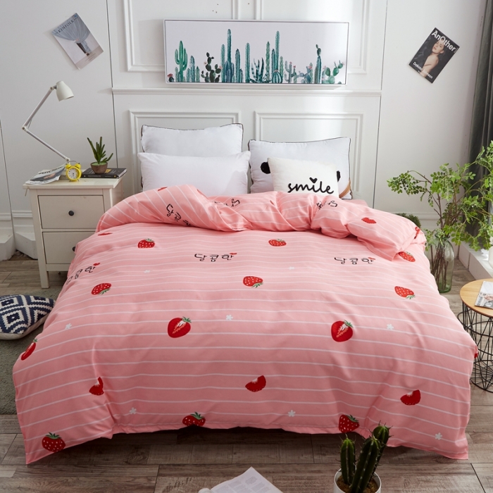 91家纺网 家纺一手货源 找家纺 艾裙海 2020新款斜纹加厚单被套 红色草莓