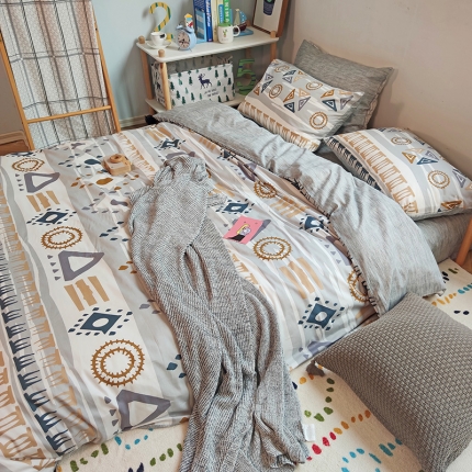 91家纺网 家纺一手货源 找家纺 （总）田野2020新款13372全棉简约格子四件套纯棉北欧风