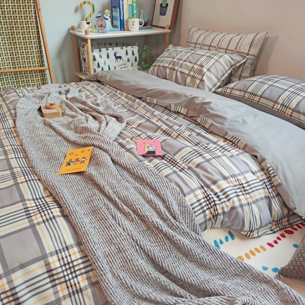 91家纺网 家纺一手货源 找家纺 （总）田野2020新款13372全棉简约格子四件套纯棉北欧风