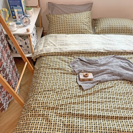 91家纺网 家纺一手货源 找家纺 （总）田野2020新款13372全棉简约格子四件套纯棉北欧风