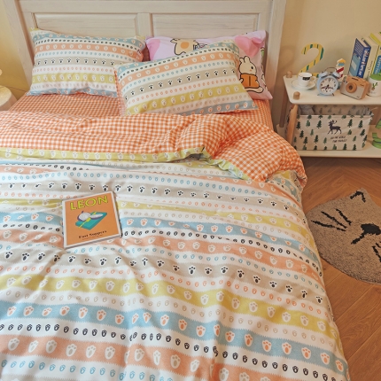 91家纺网 家纺一手货源 找家纺 （总）田野2020新款13372全棉简约格子四件套纯棉北欧风