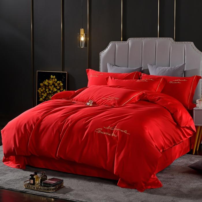 91家纺网 家纺一手货源 找家纺 80支埃及长绒棉时尚绣四件套全棉四件套