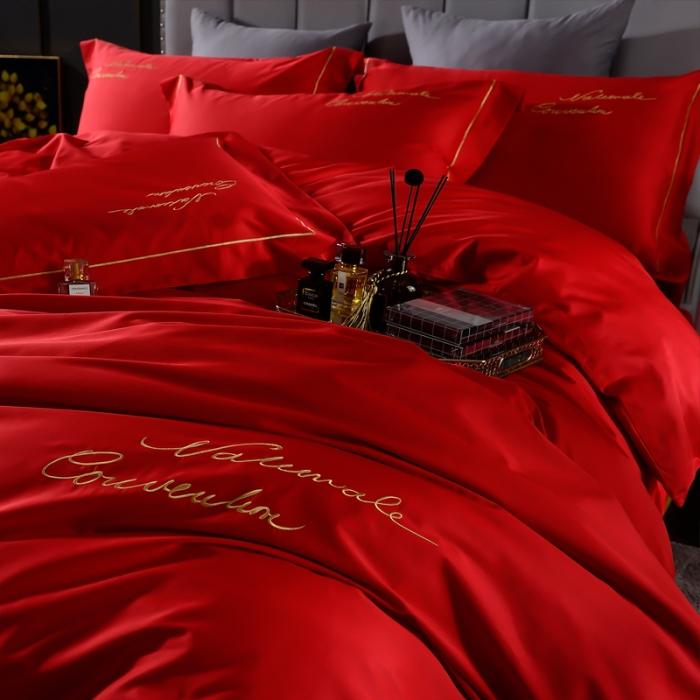 91家纺网 家纺一手货源 找家纺 80支埃及长绒棉时尚绣四件套全棉四件套